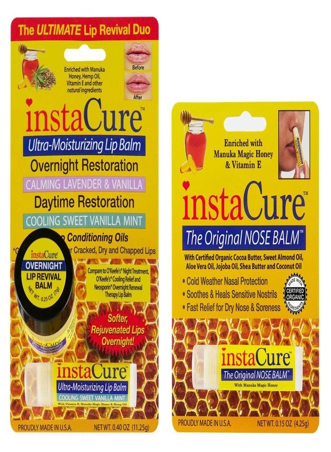 InstaCure Original Nose Balm Fast Relief for Cracked, Dry & Sore Noses, Ultra-Moisturizing Lip Repair Duo, Calming Lavender & Vanilla Overnight Lip Mask, Cooling Sweet Vanilla Mint Daytime Lip Balm - Image 1